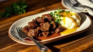 carne com purê de batatas