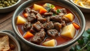 Carne cozida com mandioca