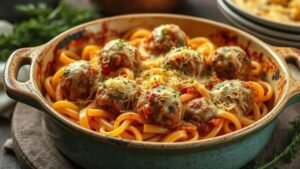 Massa ao forno com almôndegas