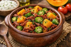 Carne seca com abóbora e quiabo