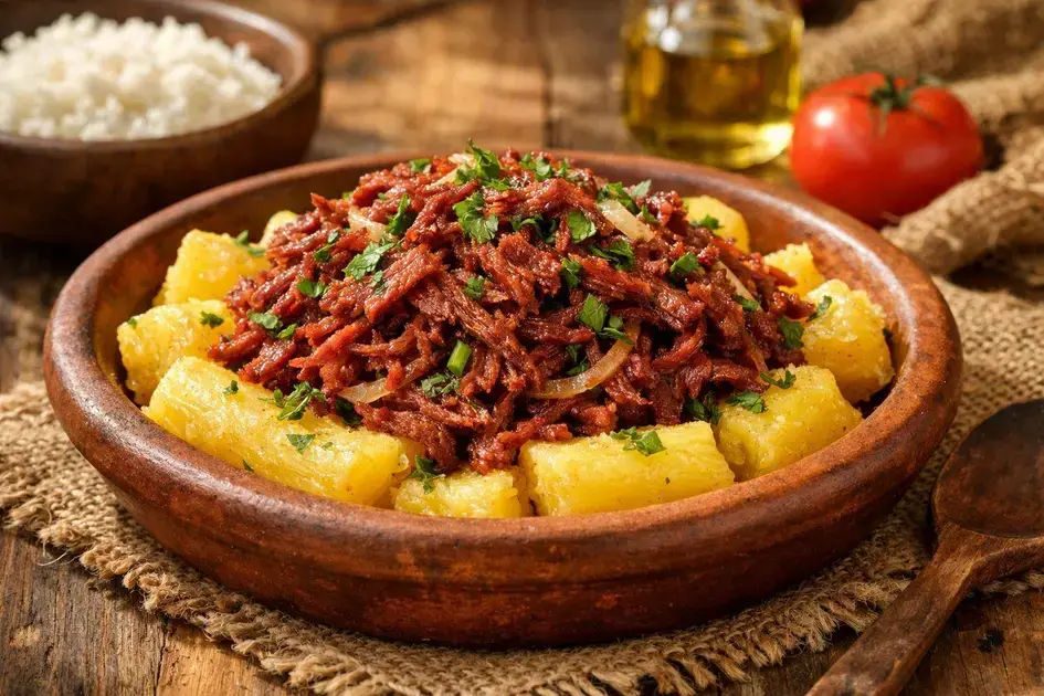 carne seca com mandioca