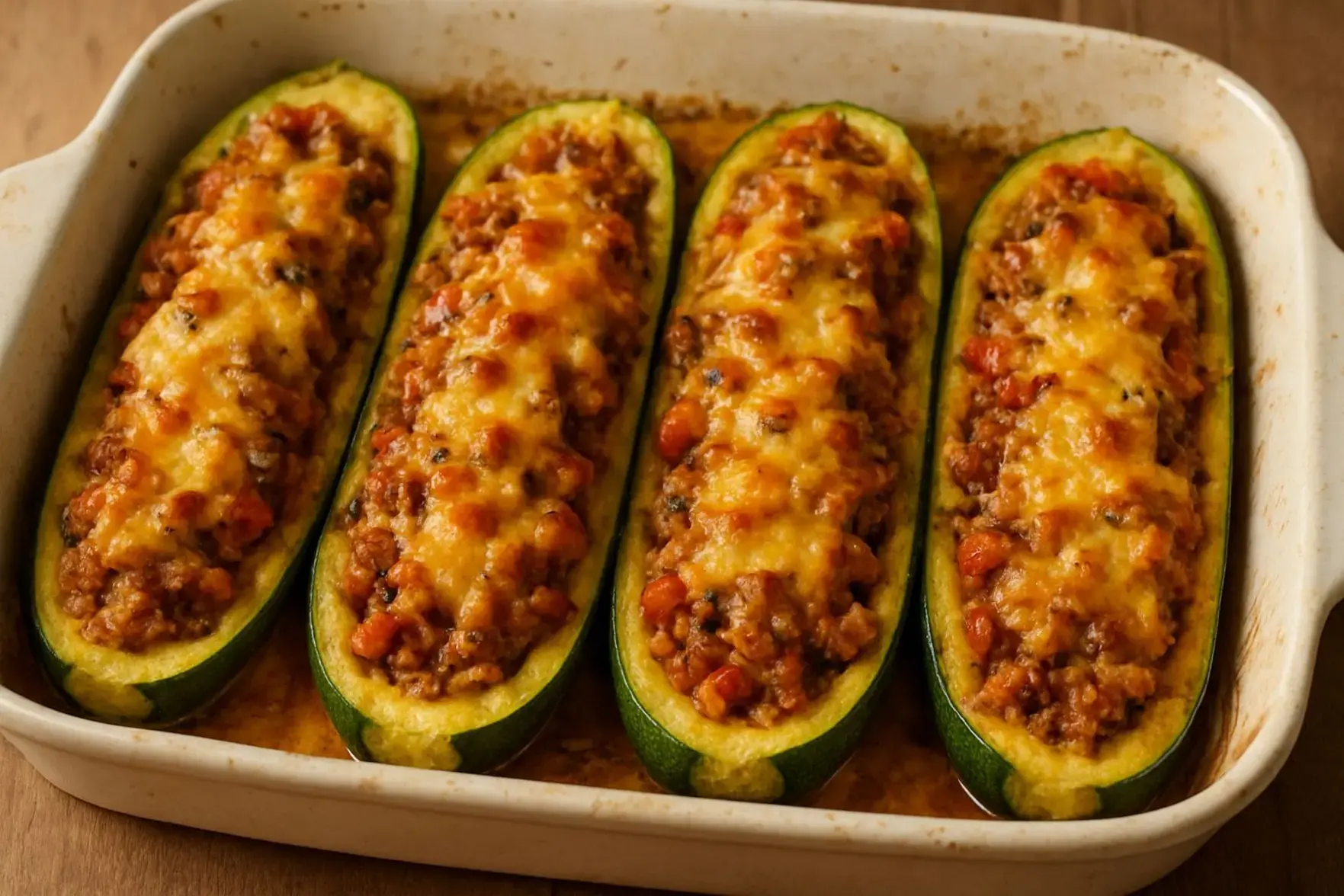 Abobrinha recheada ao forno Abobrinha recheada ao forno