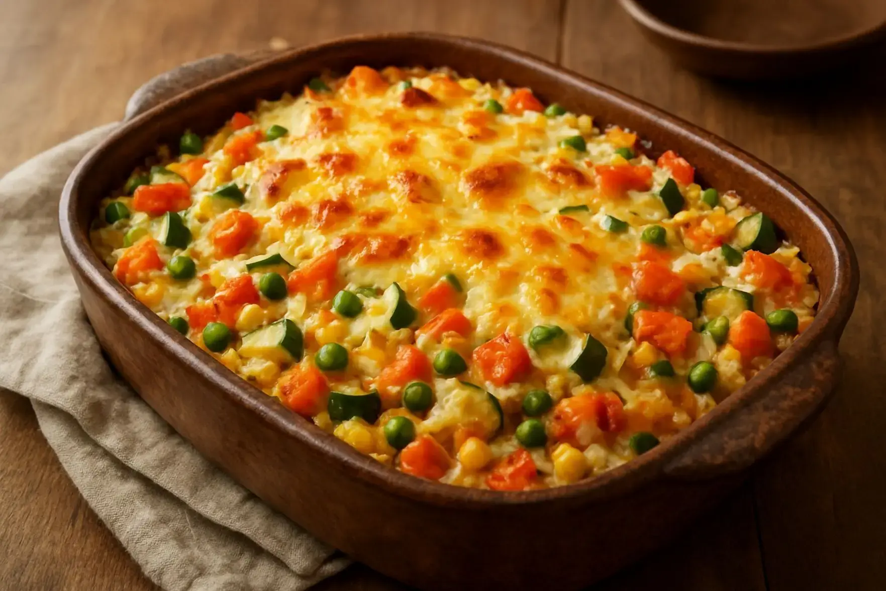 Arroz de forno com legumes e queijo
