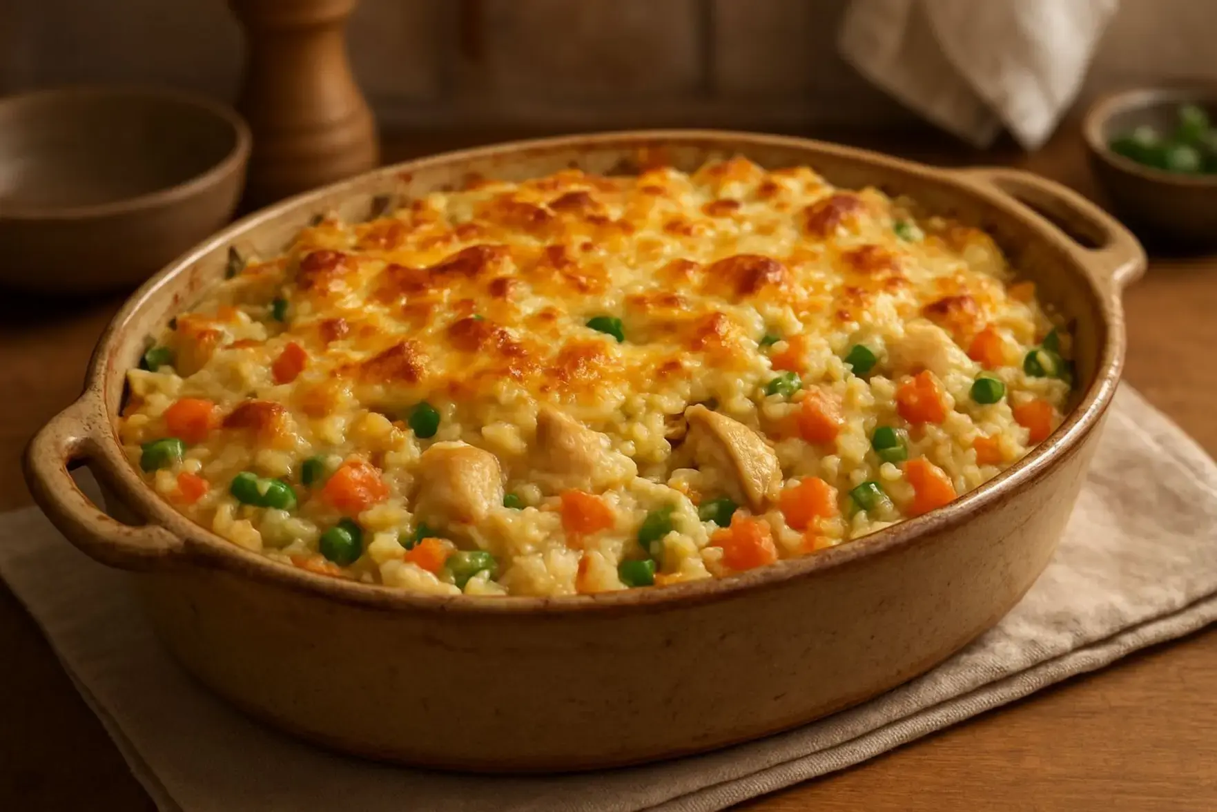 Arroz de forno cremoso para o jantar Arroz de forno cremoso para o jantar