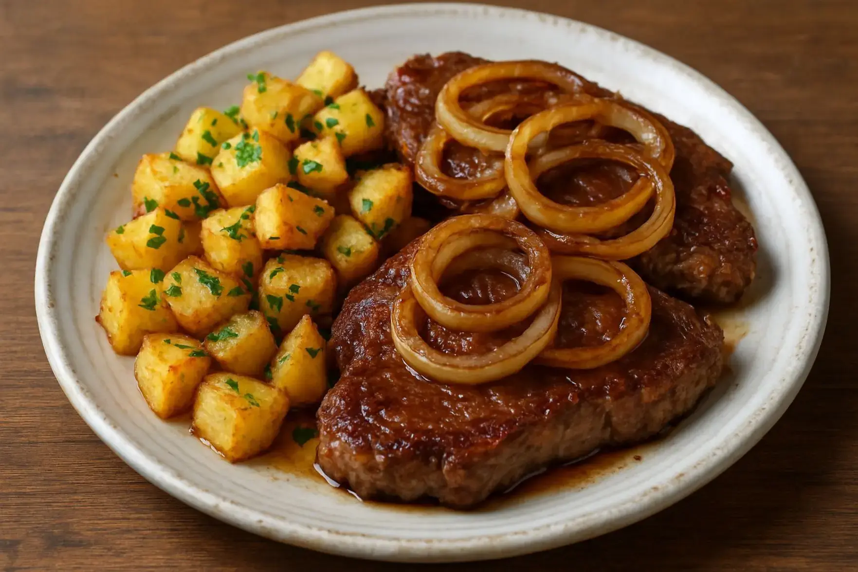 Bife acebolado com batata sauté Bife acebolado com batata sauté