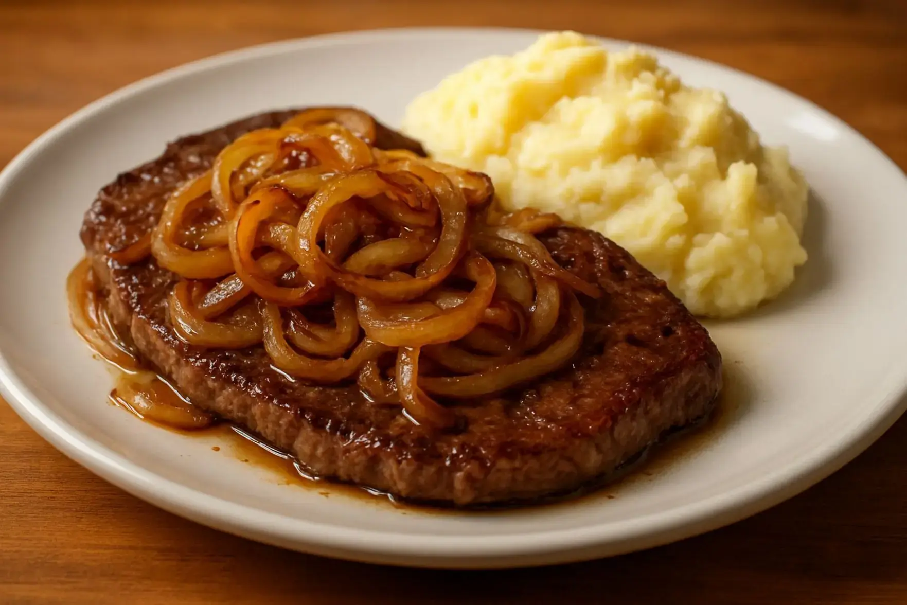 Bife acebolado com purê de batatas