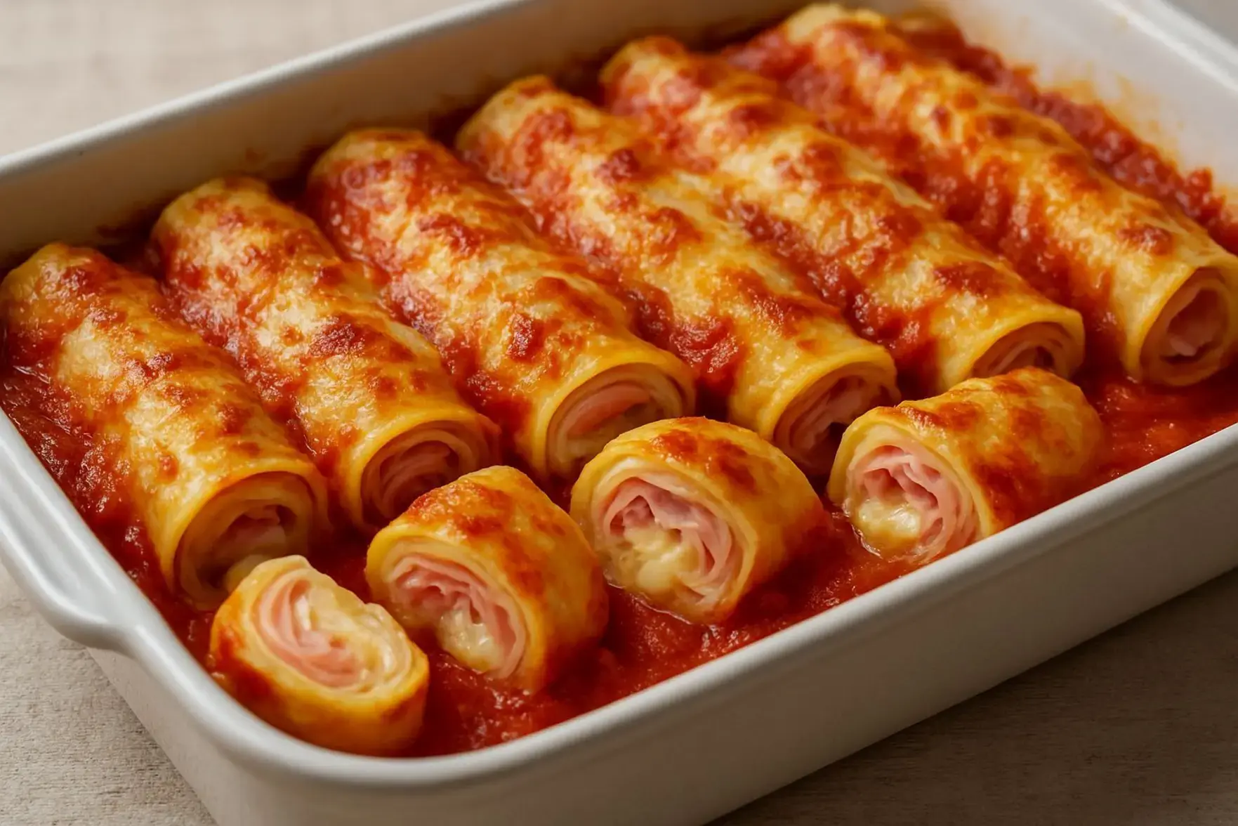 Canelone de presunto e queijo de forno Canelone de presunto e queijo de forno