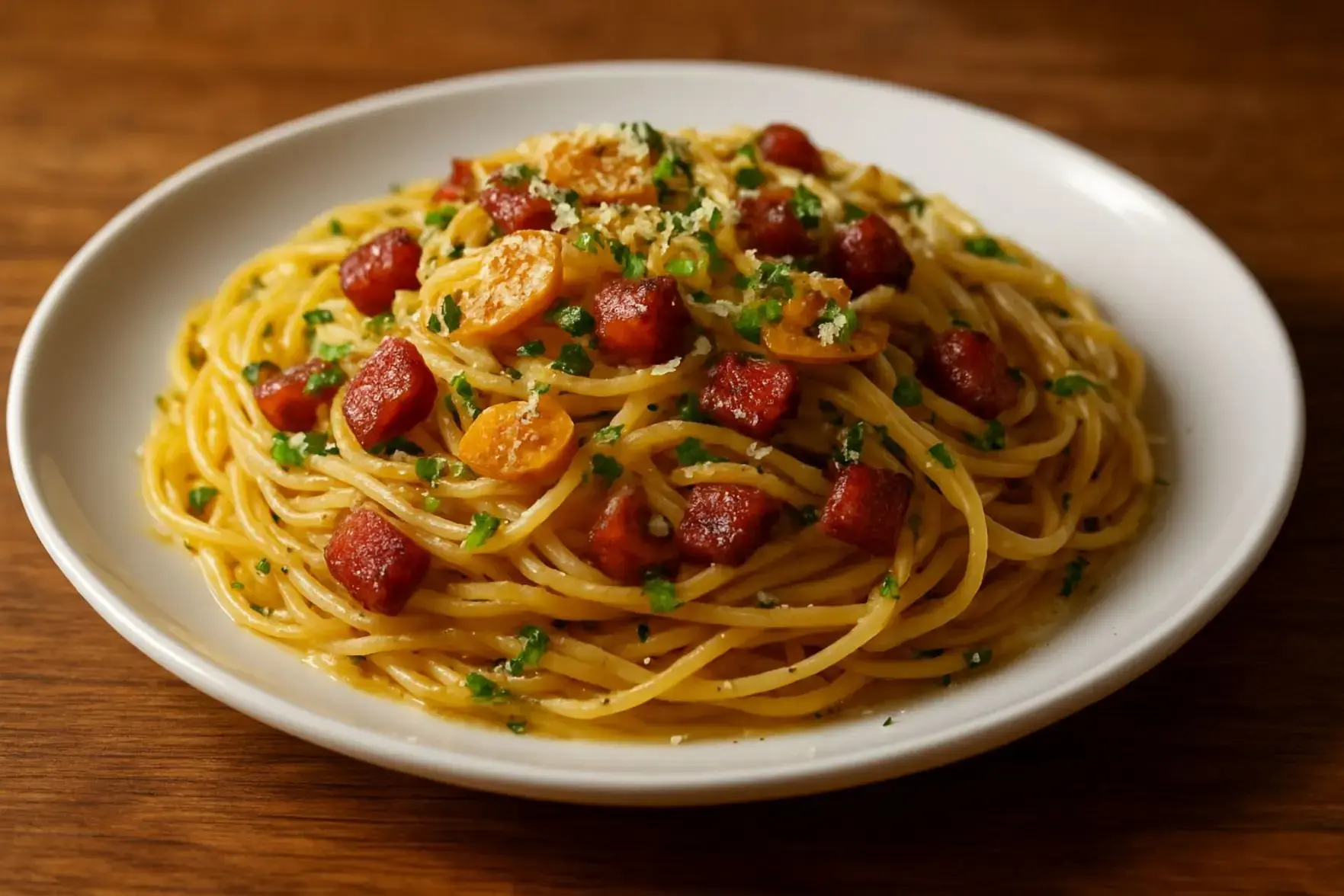 Espaguete alho e óleo com bacon