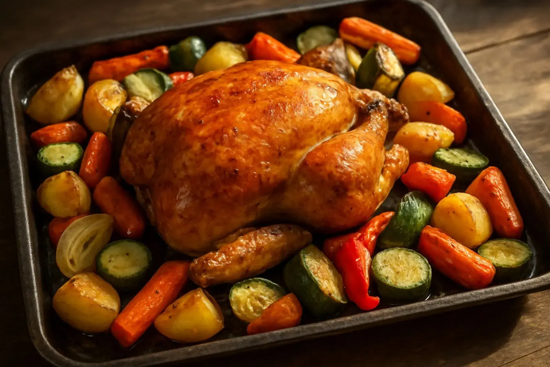 Frango assado fácil com legumes Frango assado fácil com legumes