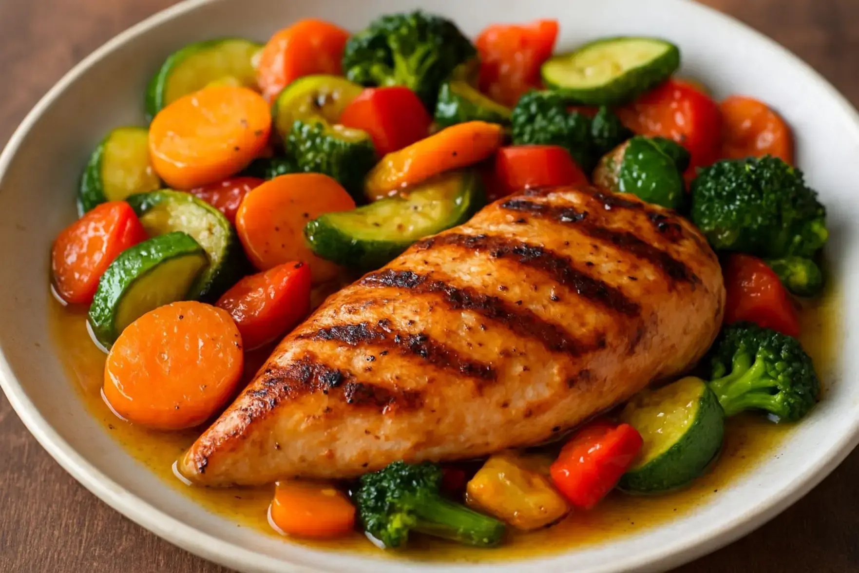 Frango grelhado com legumes na manteiga