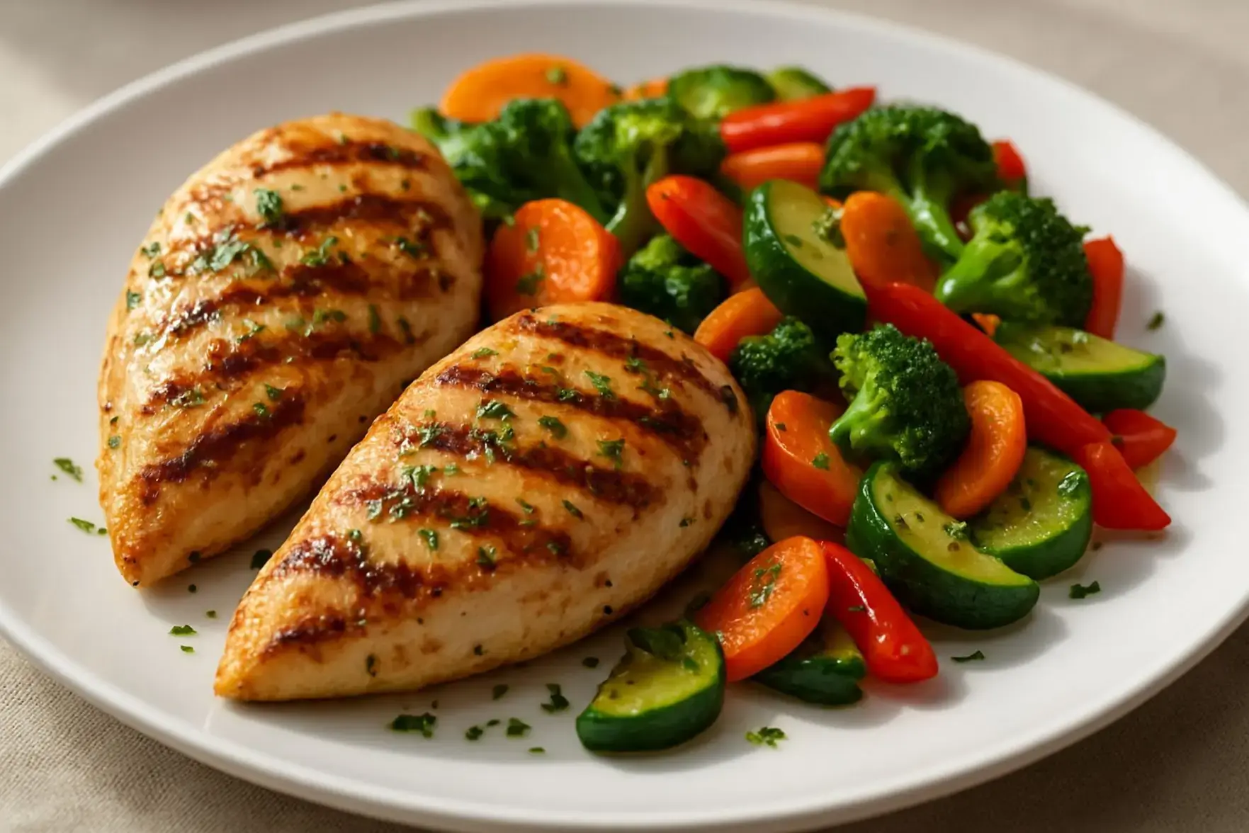 Frango grelhado com legumes na manteiga