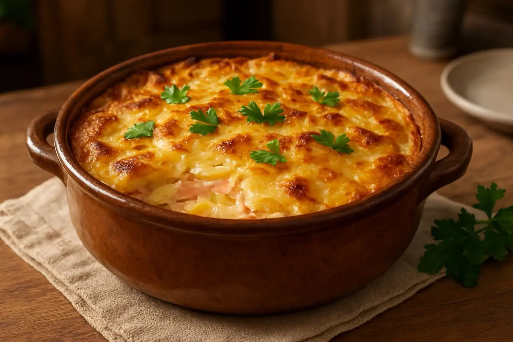 Gratinado de batata com presunto Gratinado de batata com presunto