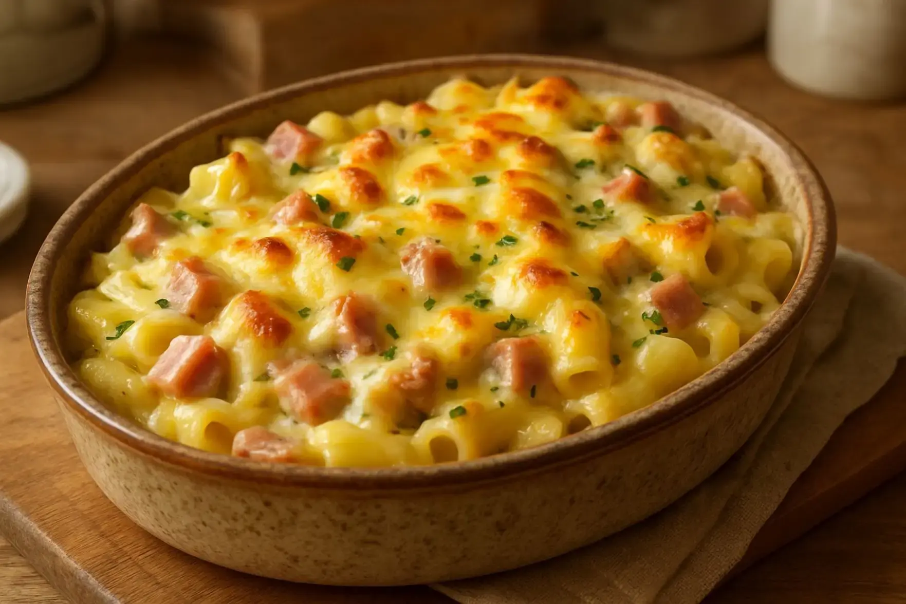 Macarrão cremoso com presunto e queijo