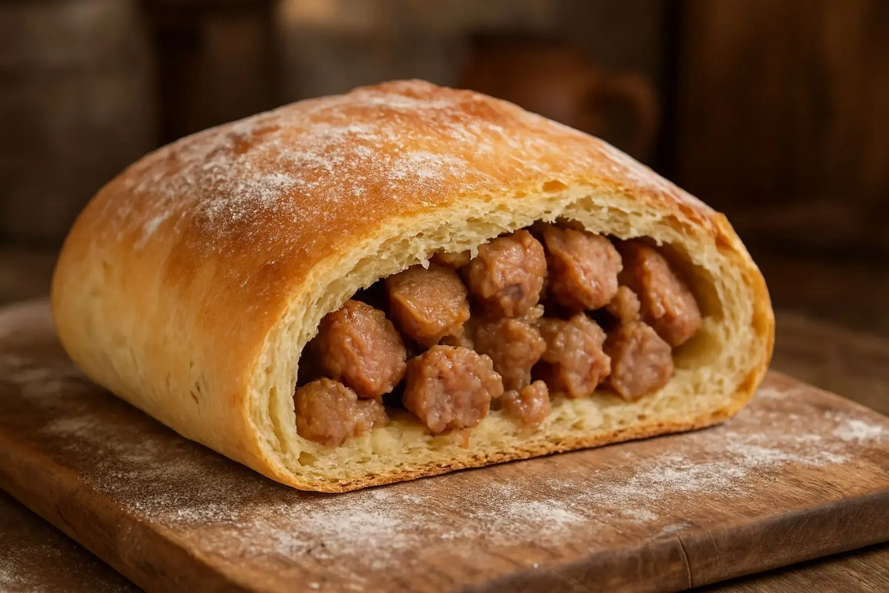 Pão recheado com linguiça