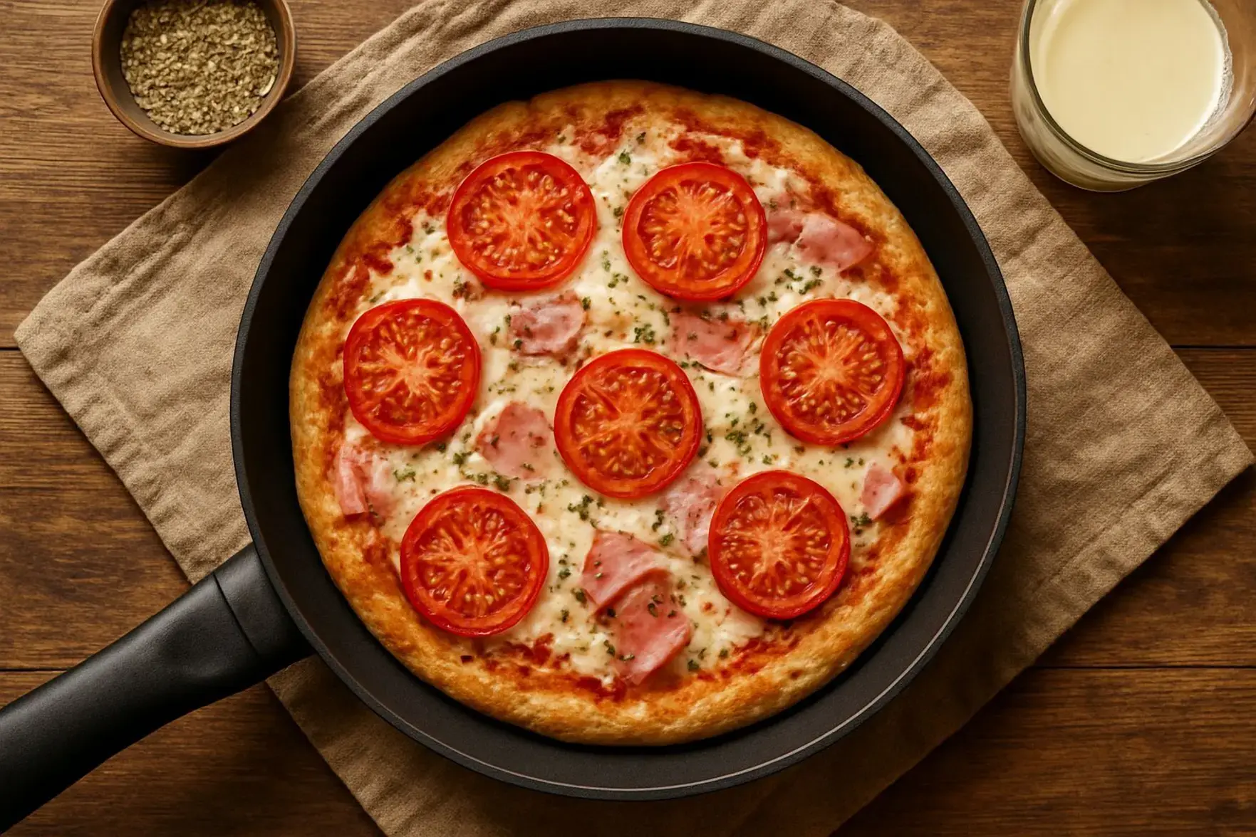 Pizza de frigideira com massa de iogurte