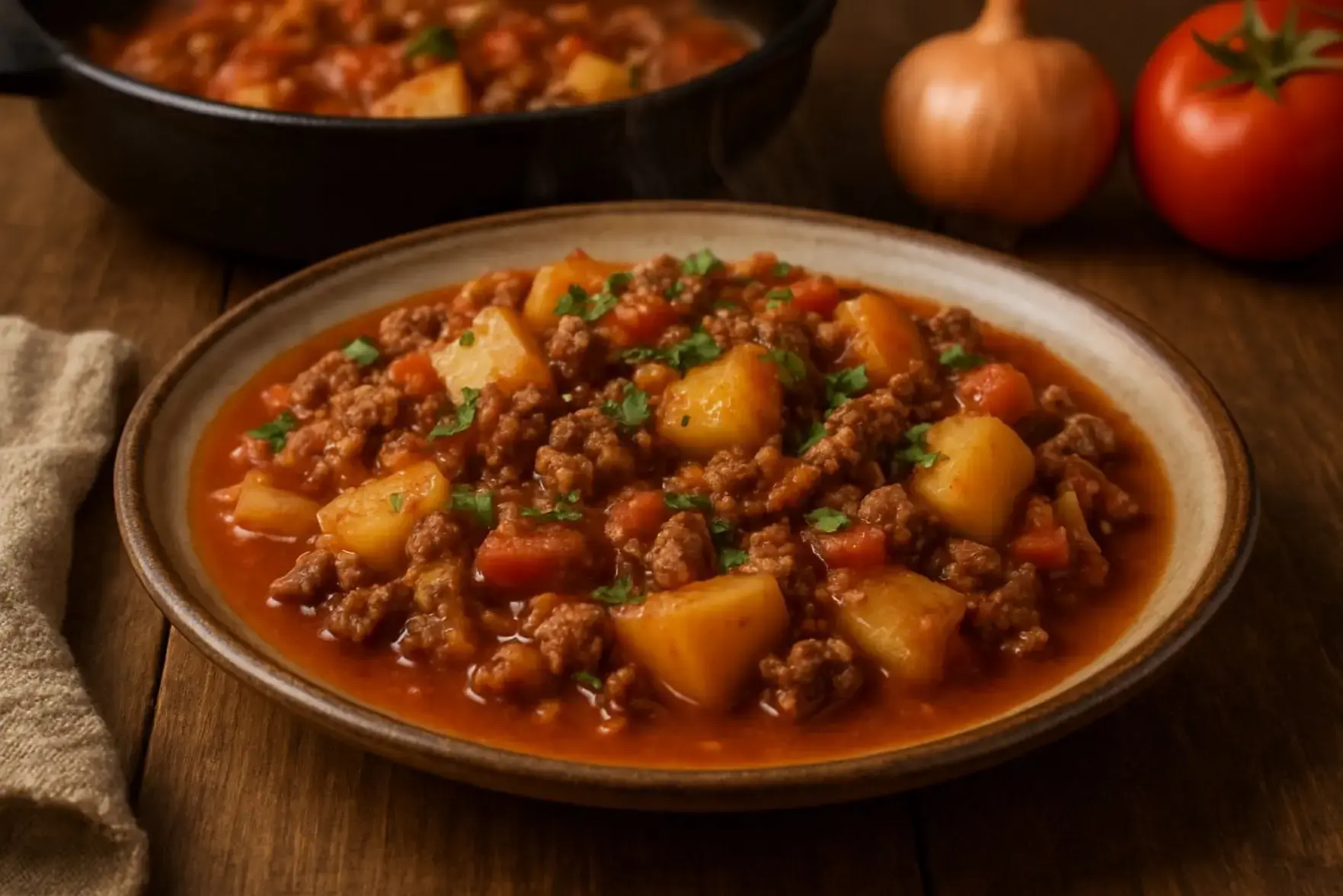 Refogado de carne moída com batata Refogado de carne moída com batata