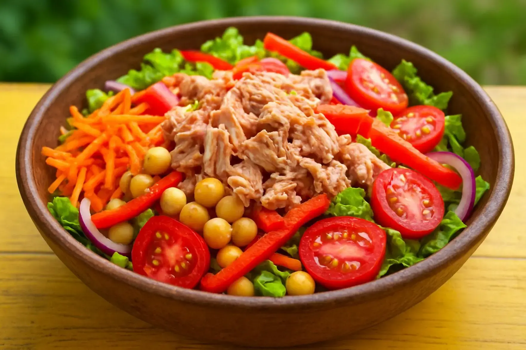 Salada de atum com grão-de-bico e legumes