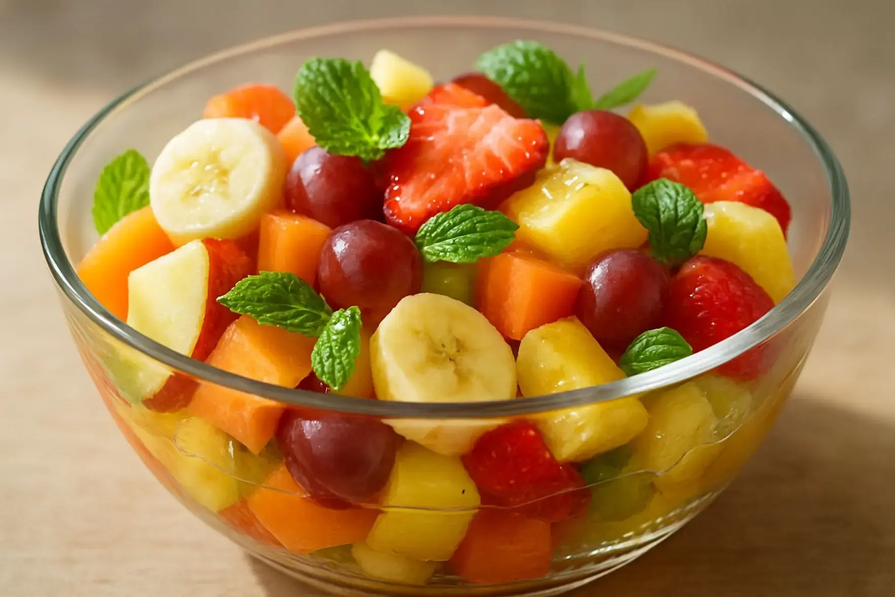 Salada de frutas refrescante com hortelã