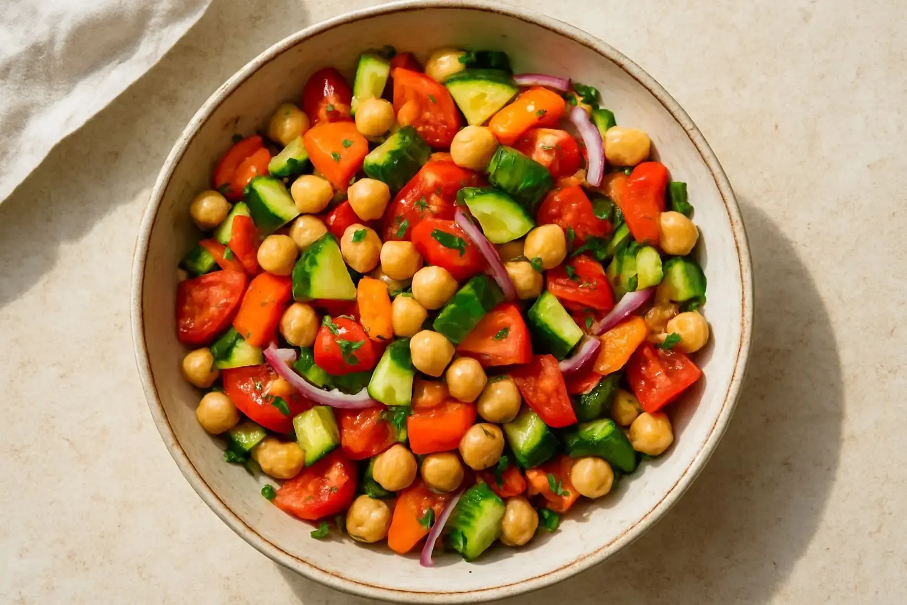 Receita de salada de grão-de-bico com legumes