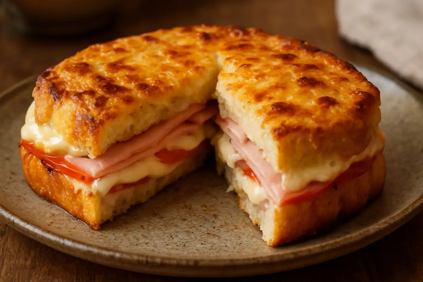 Sanduíche quente de forno gratinado Sanduíche quente de forno gratinado