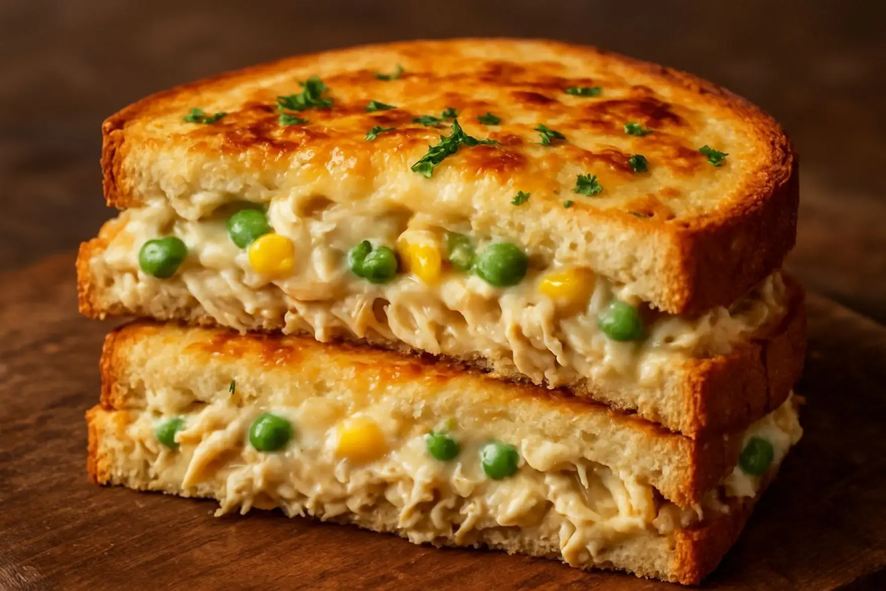 Sanduíche quente de frango desfiado Sanduíche quente de frango desfiado