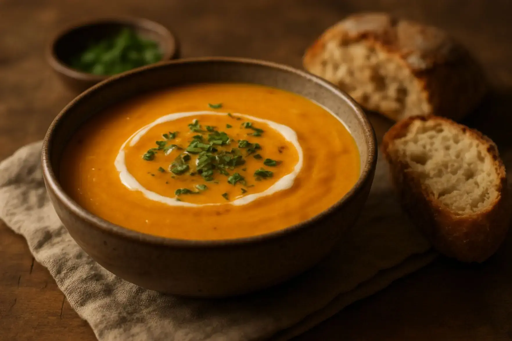 Sopa cremosa de abóbora e gengibre Sopa cremosa de abóbora e gengibre