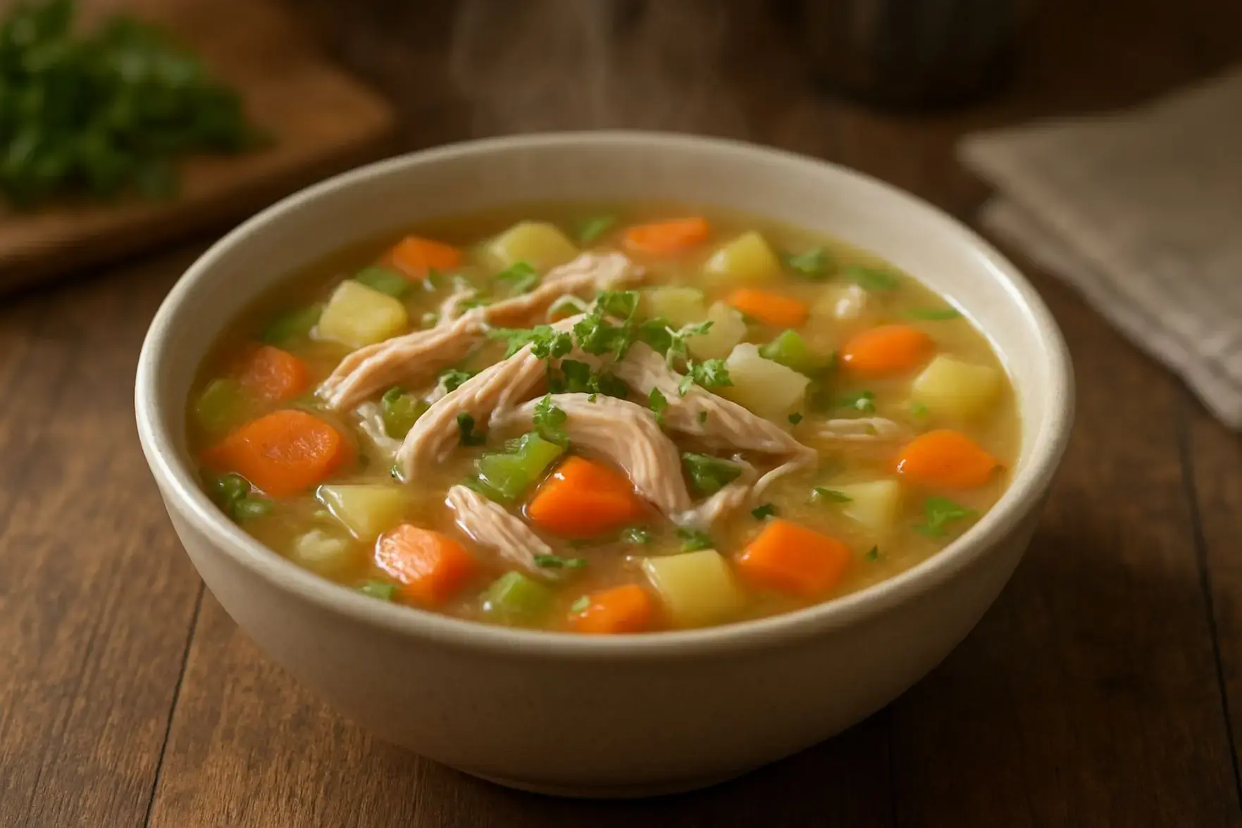 Sopa de legumes com frango desfiado Sopa de legumes com frango desfiado