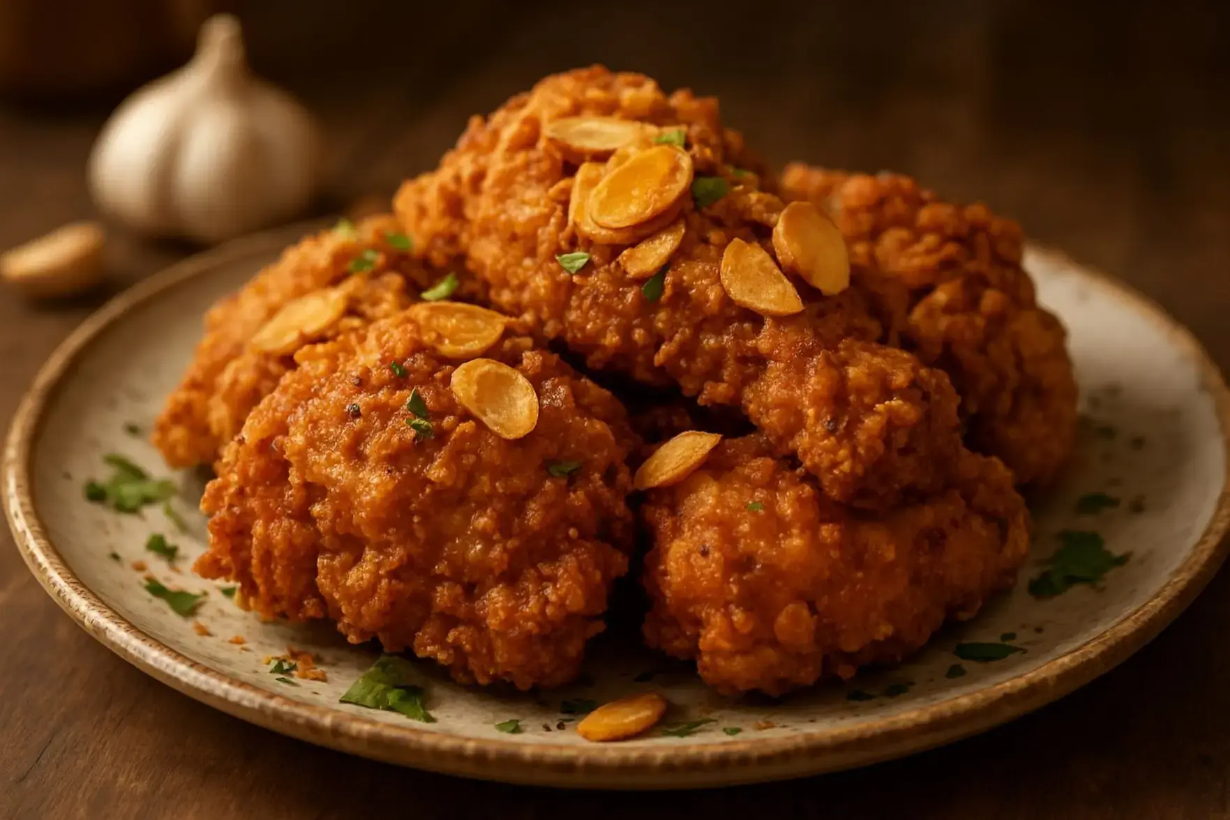 Frango frito com alho crocante Frango frito com alho crocante