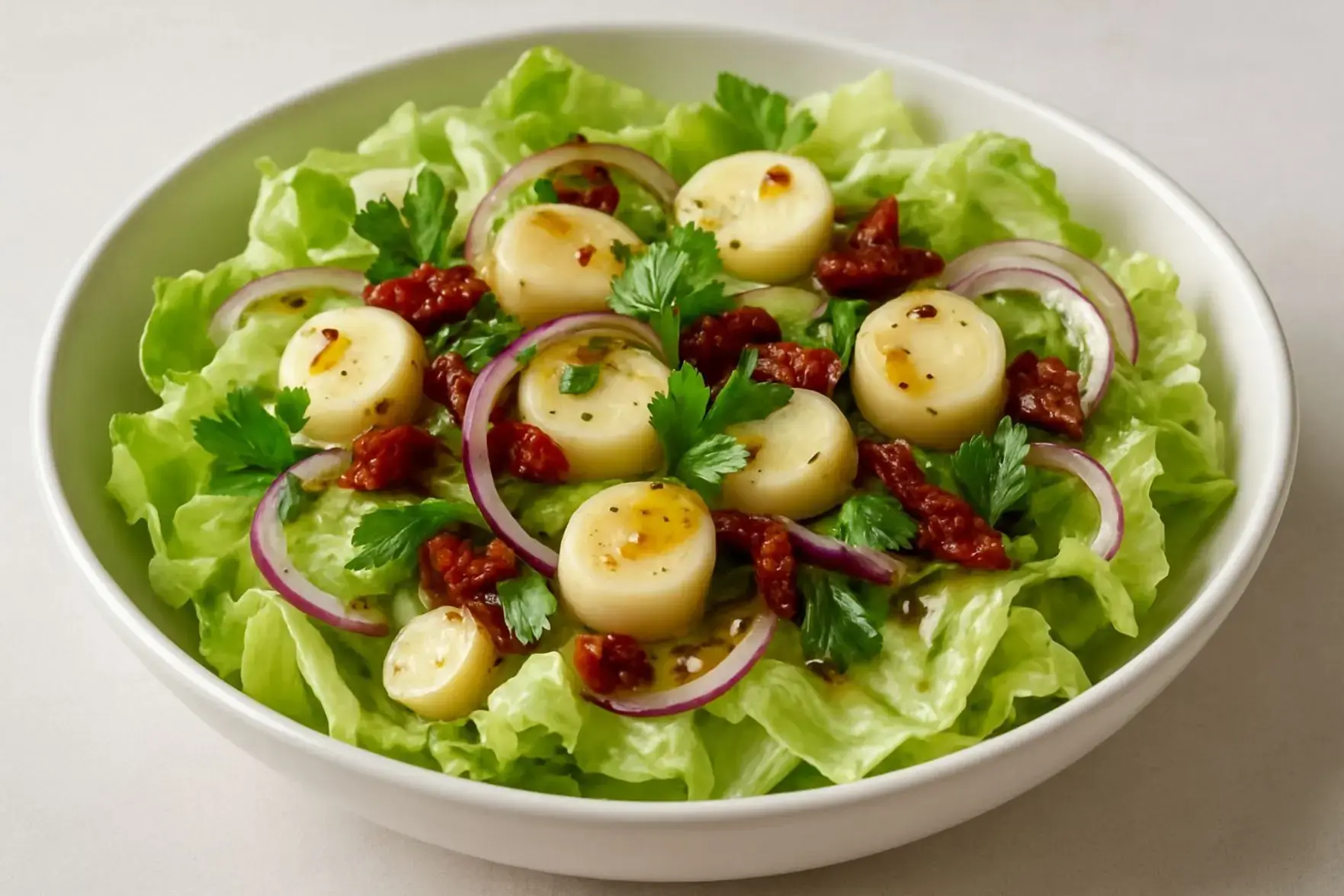 Salada de alface, palmito e tomate seco Salada de alface, palmito e tomate seco