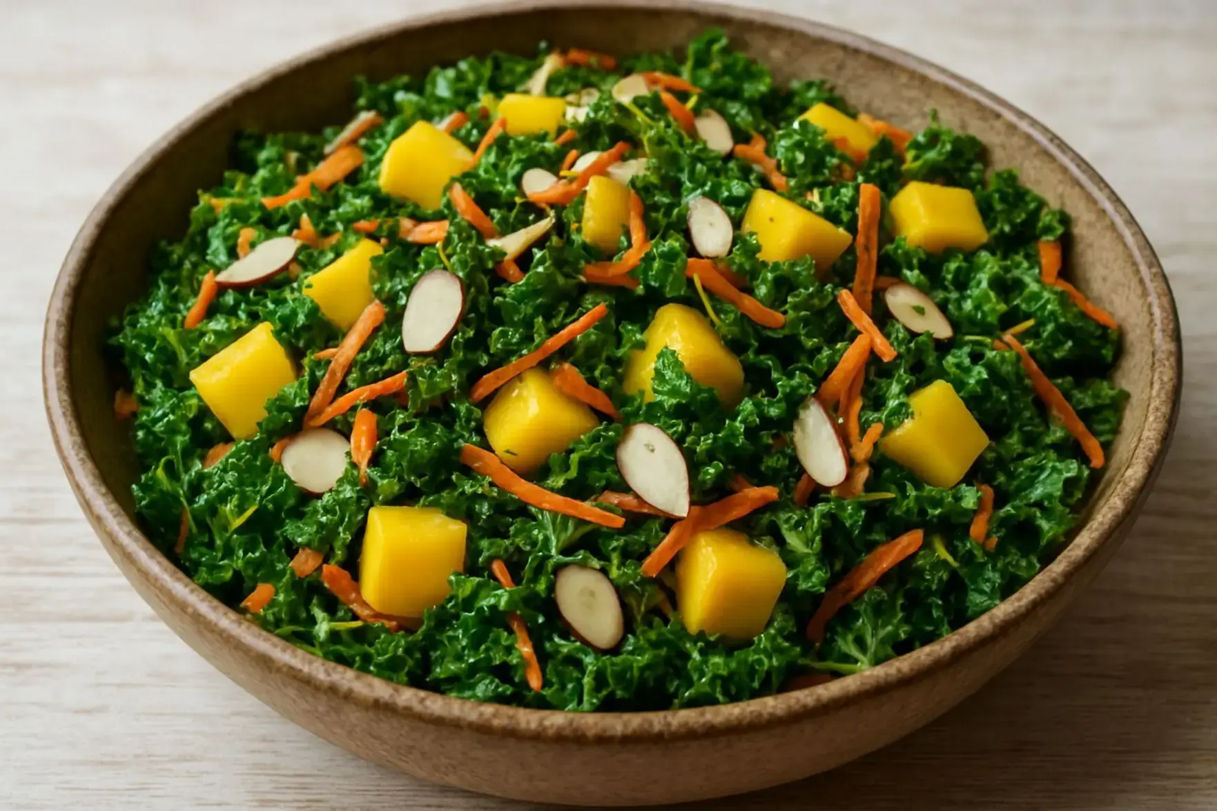 Salada de couve com manga e amêndoas Salada de couve com manga e amêndoas