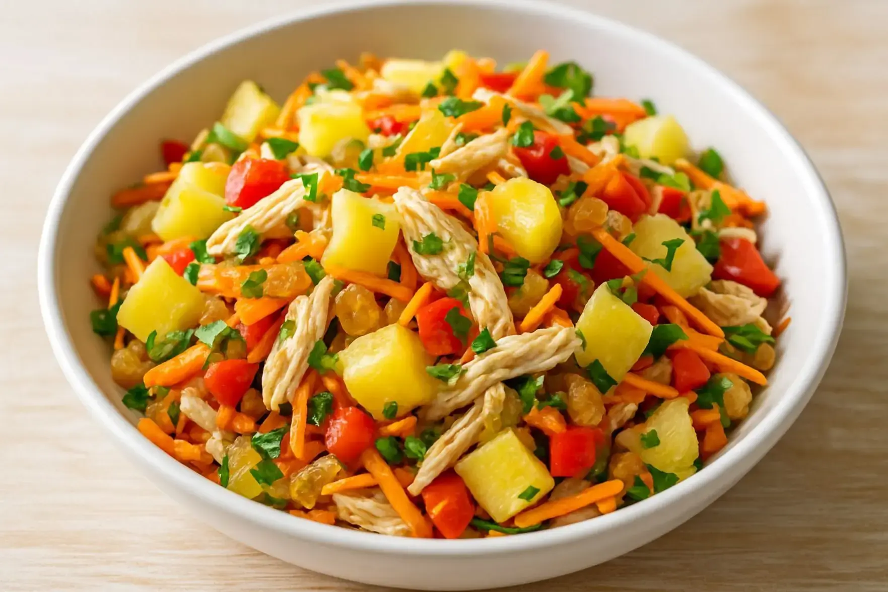 Salada de frango agridoce com abacaxi Salada de frango agridoce com abacaxi