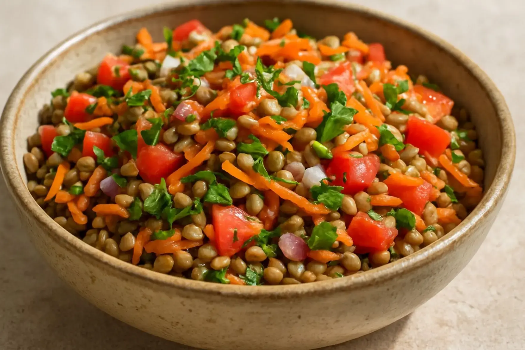 Salada de lentilha com cenoura e tomate Salada de lentilha com cenoura e tomate