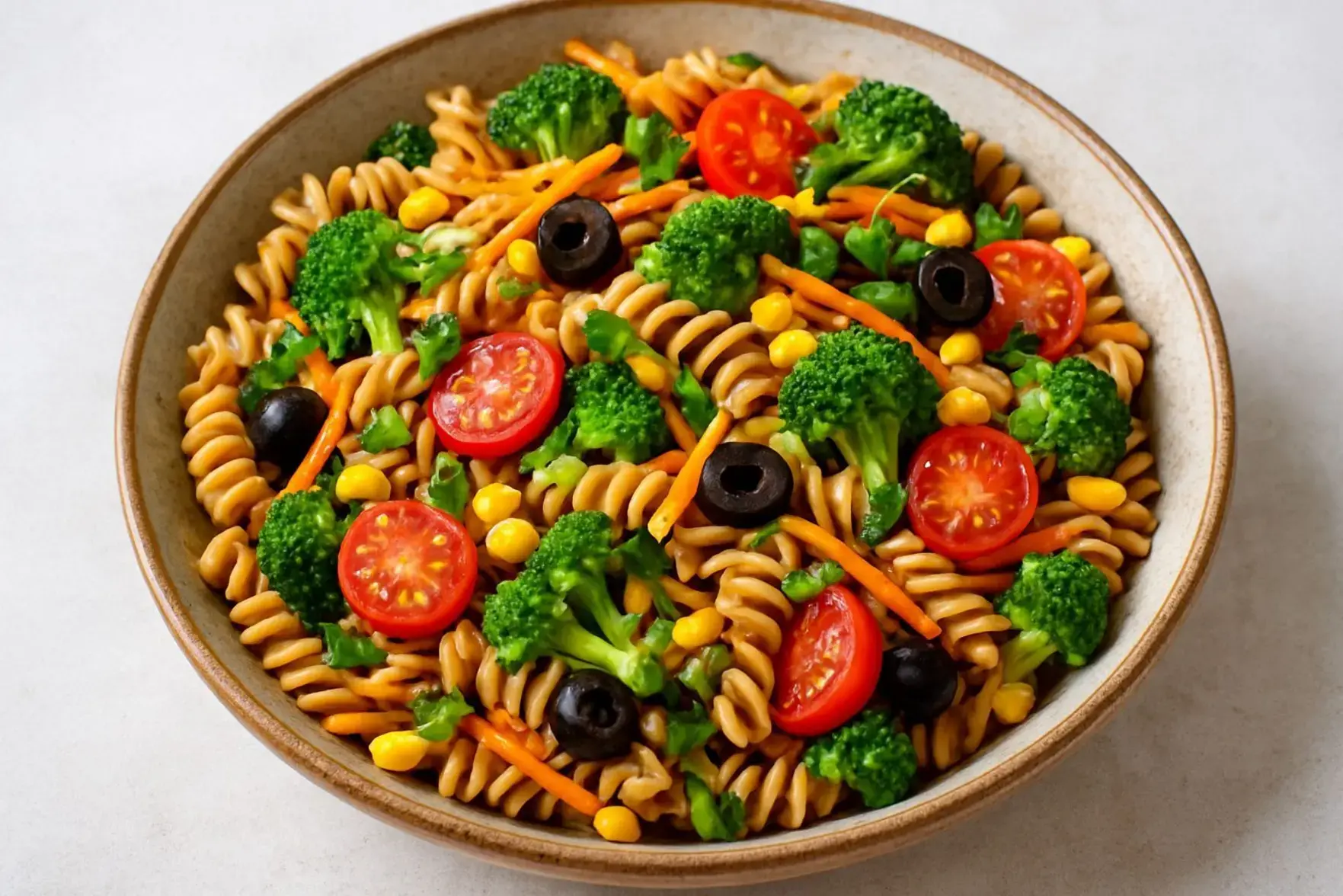 Salada de macarrão integral com legumes Salada de macarrão integral com legumes