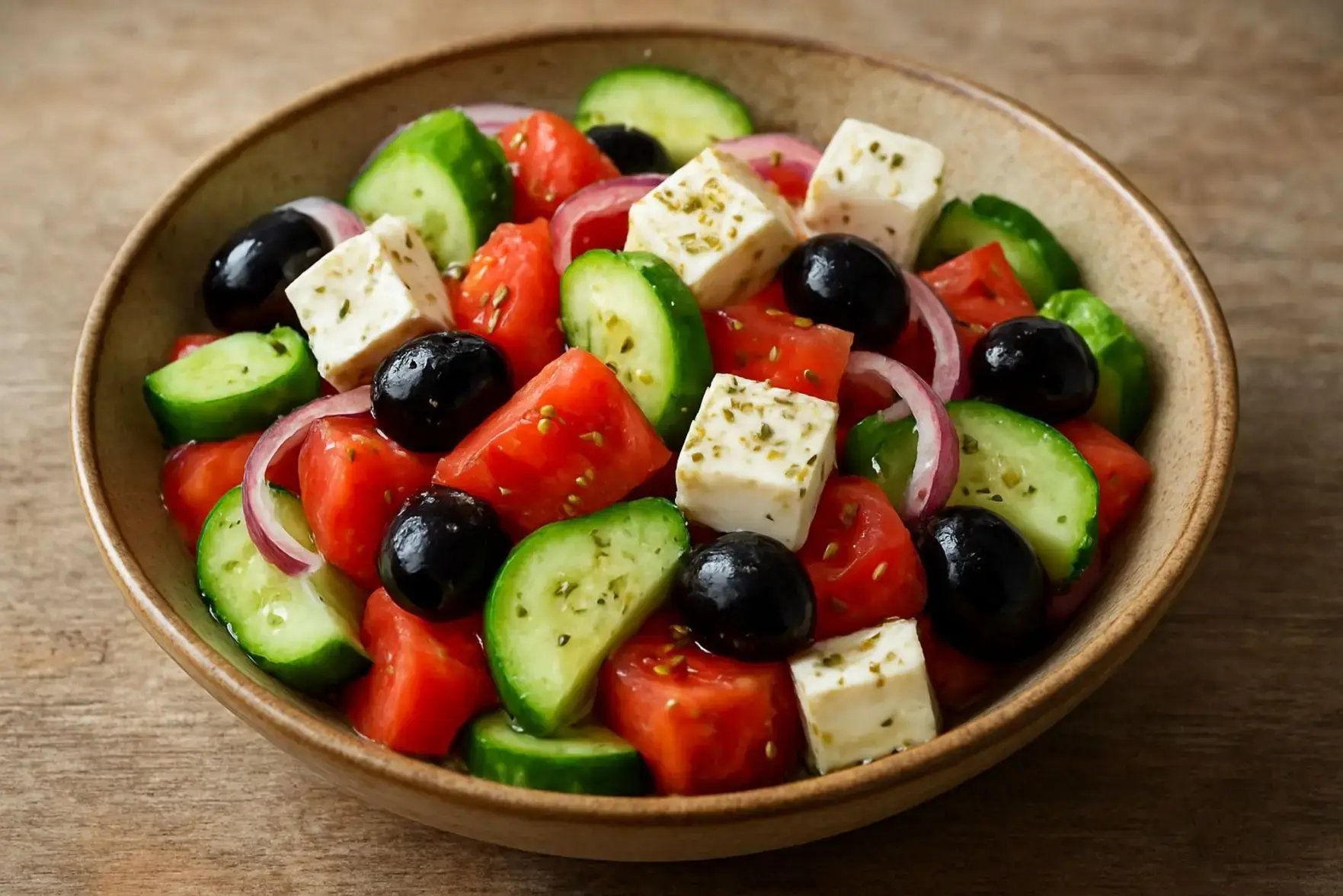Salada grega de pepino, tomate e queijo feta Salada grega de pepino, tomate e queijo feta