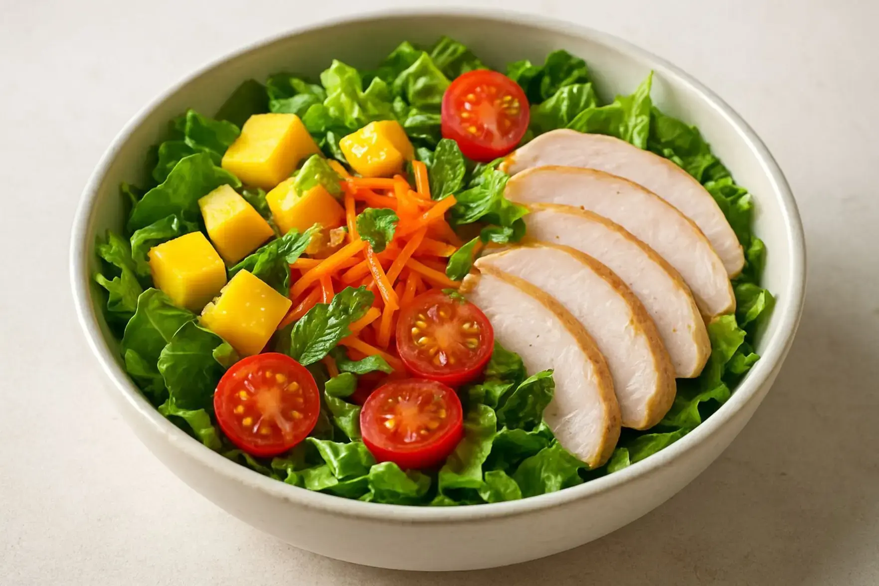 Salada tropical de manga com peito de peru Salada tropical de manga com peito de peru