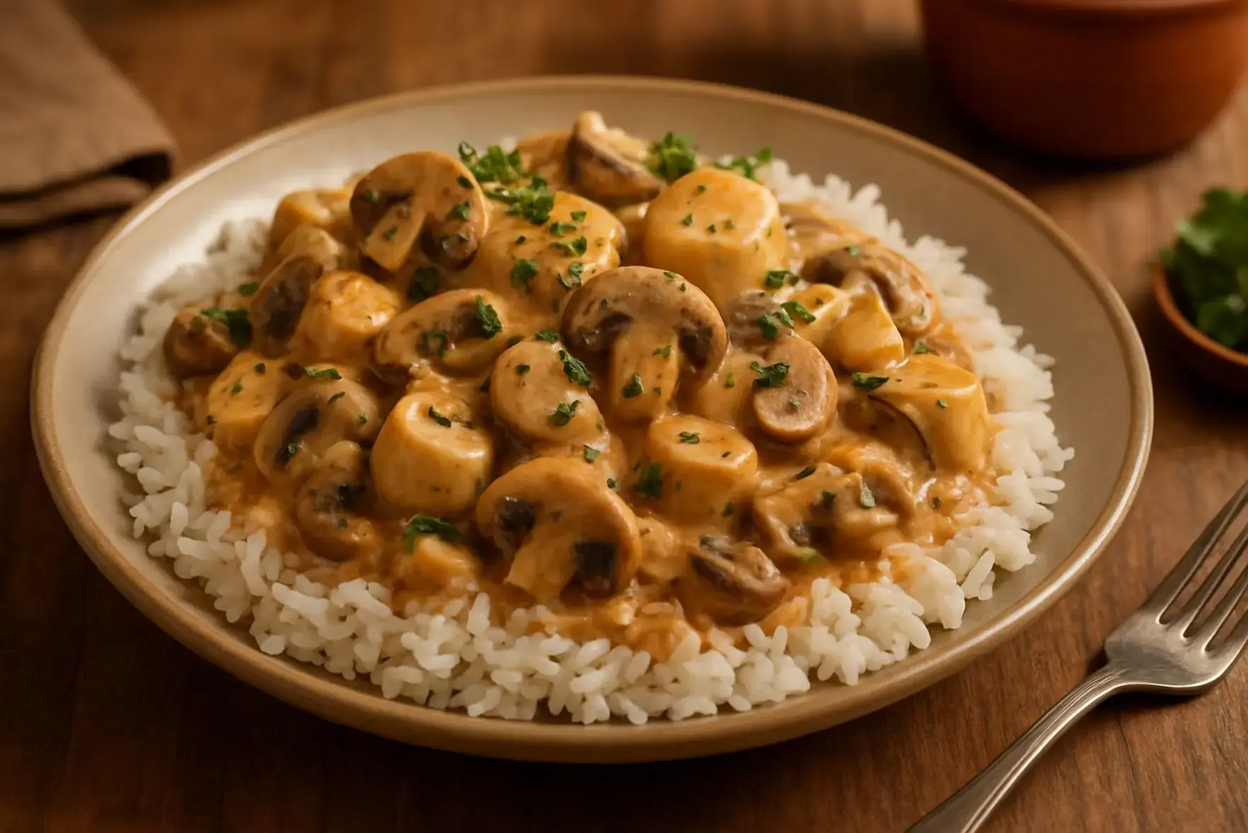 Strogonoff vegetariano de palmito Strogonoff vegetariano de palmito