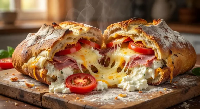 pão recheado no forno