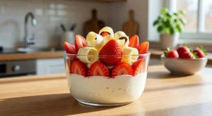 Sobremesa de leite ninho com morango