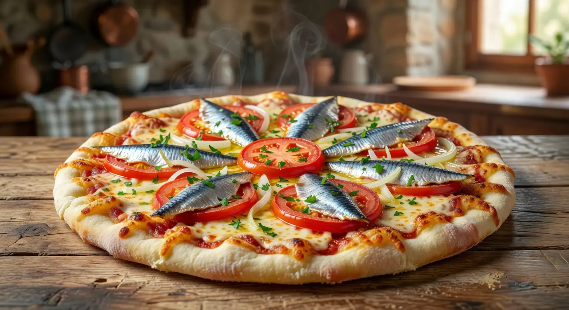 Pizza de sardinha com fermento royal